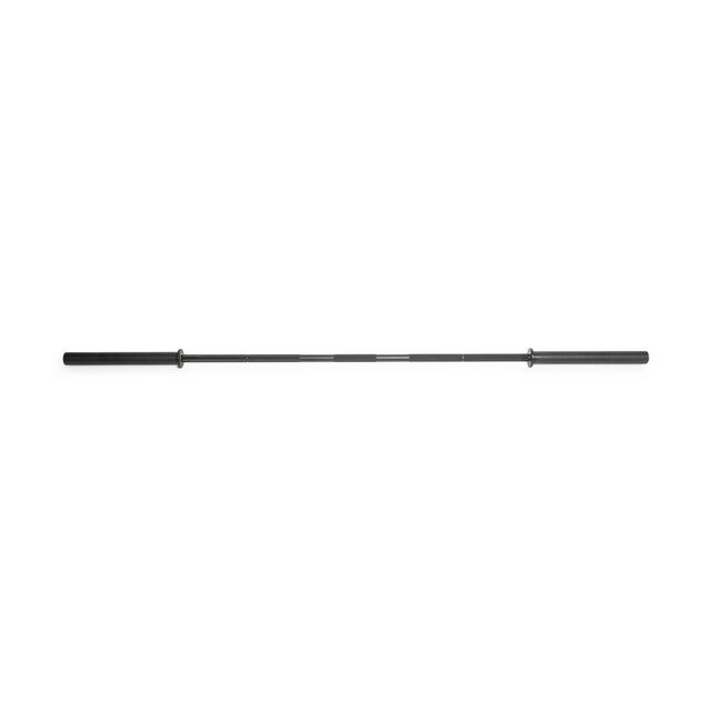The Bells of Steel Powerlifting Bar, featuring a black finish, textured grip, and smooth ends built to IPF specs, is shown horizontally on a plain white background.
