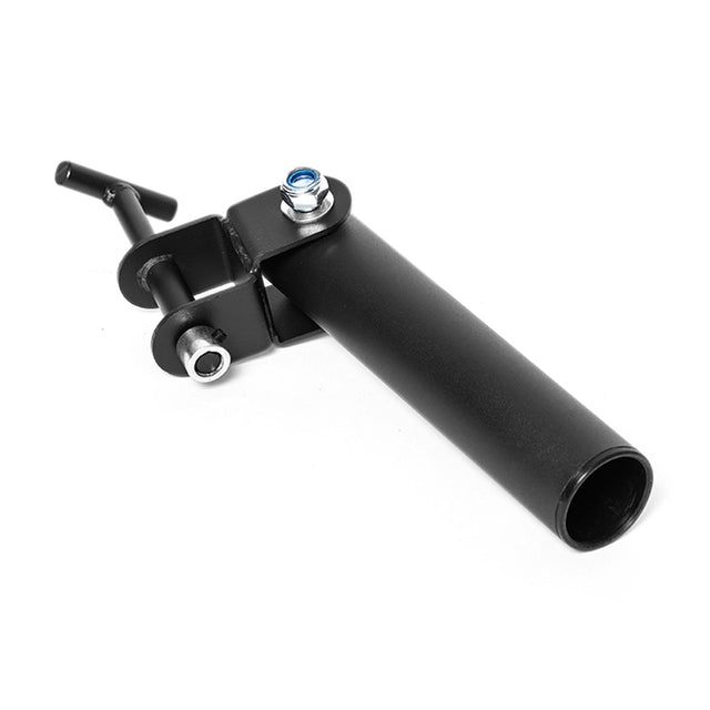 Black metal Bells of Steel Landmine Rack Attachment with a pivoting sleeve designed for use with an Olympic barbell.