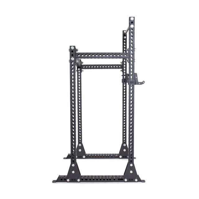 The Bells of Steel Manticore Half Rack - Prebuilt features sturdy black 3"x3" uprights with 1" holes, two upright posts, and horizontal bars—perfect for weightlifting in your home gym.