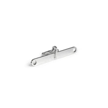 The Bells of Steel 2 to 1 Cable Attachment Adapter is a silver metal bar with two holes and a centered hook latch, designed for Weight Stack Cable Towers, shown on a white background.
