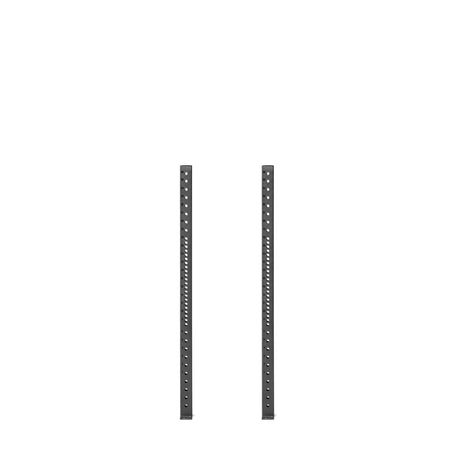 Two dark gray Hydra Vertical Uprights by Bells of Steel stand against a plain white background, featuring multiple evenly spaced round holes. They are likely components of a modular shelving system or Hydra Rack.