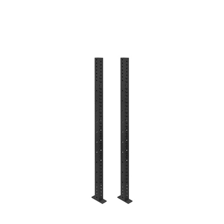 Two tall, black Bells of Steel Hydra Vertical Uprights with multiple holes stand upright on flat rectangular bases against a plain white background.