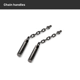 Two metal chain handles with cylindrical grips and short chains, ideal for pairing with the Bells of Steel Safety Squat Bar - The SS4. Shown on a white background—perfect accessories to upgrade your leg day routine.