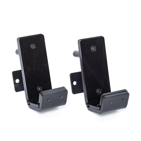 Two Bells of Steel Standard J-Cups, each with a black metal rectangular backplate and angled hook secured by three screws, are displayed on a white background.