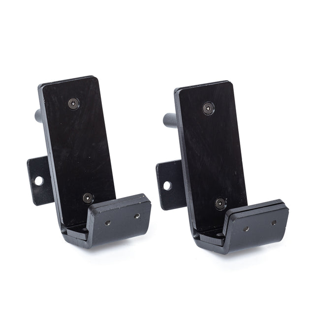 Two Bells of Steel Standard J-Cups, each with a black metal rectangular backplate and angled hook secured by three screws, are displayed on a white background.