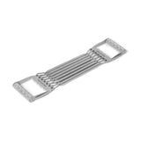 The Bells of Steel Chest Expander is a silver bodybuilding tool with five detachable metal springs connected to handles, providing adjustable resistance for strength training and enhancing your workout routine.