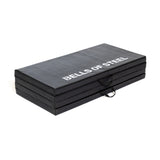 The Bells of Steel Four Fold Mat is a black gym mat with a carrying handle and "BELLS OF STEEL" in white on top, designed for easy transport and versatile workouts.