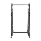 The Bells of Steel Hydra Half Rack Builder features a black 3"x3" metal frame with ⅝" holes, a pull-up bar, and a wide base—ideal for any home gym—shown isolated on a white background.