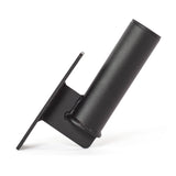 The Bells of Steel Vertical Mount Barbell Holder Rack Attachment is a black metal bracket with a cylindrical tube and flat mounting plate, perfect for organizing barbells on power racks, shown against a white background.