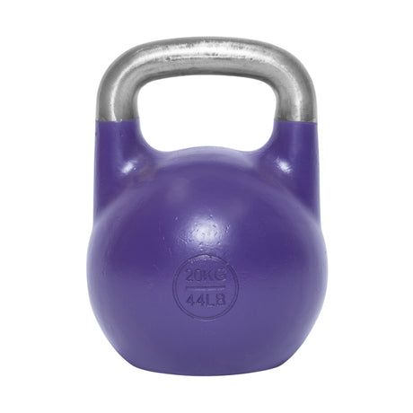 The Bells of Steel Competition Kettlebell features a purple ergonomic design, a silver handle, and weight stamps "20 KG" and "44 LB" on the front. The product is shown against a plain white background.