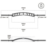 The Bells of Steel Arch Nemesis Swiss Bar is a specialty barbell with a curved center and multiple handles, perfect as a cable attachment. It measures 80" long, 52.1" wide, 7.75" high, has 1.96" sleeves, and weighs 24 lbs.