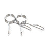 Two Bells of Steel Spring Collars featuring shiny metal coils and double handles, displayed against a white background. They are designed to secure weight plates on Olympic barbell sleeves.