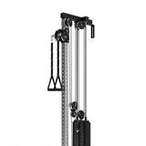 The Bells of Steel Cable Tower features multiple pulleys, a weight stack, and an adjustable handle for strength training, shown against a plain white background.