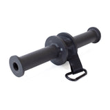The Bells of Steel Wrist Roller and Rack Attachment is a black grip and forearm training device with dual handles, a central spool, and a strap with metal carabiner, shown on a white background.