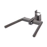 The Bells of Steel Y Dip Bar Rack Attachment is a sturdy black metal accessory with parallel handles, designed for squat racks and ideal for bodyweight exercises like dips.