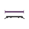 The Bells of Steel Coloured Globe Pull up Bar, a purple metal bar with evenly spaced holes, is shown next to a black pull-up attachment with spherical grips and angled ends, both isolated on a white background.