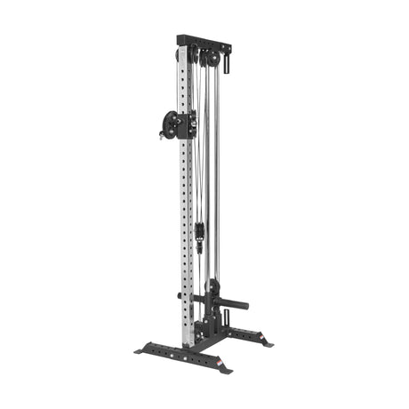The Bells of Steel Cable Tower features an adjustable pulley, weight stack, and sturdy metal frame with adjustable handles—ideal for strength training in any home gym or fitness space.