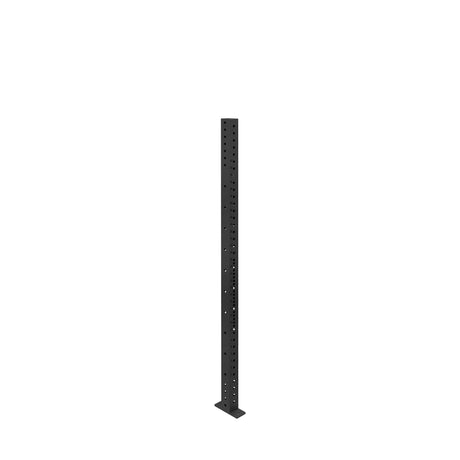 The Bells of Steel Hydra Vertical Uprights are black metal support posts with evenly spaced holes on a rectangular base, perfect for power rack attachments, shown against a white background.