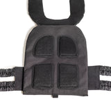 The Bells of Steel Weighted Vest and Plates, shown on a white background, features mesh padding panels, adjustable shoulder straps for a custom fit, and elastic side bands—an ideal workout accessory.