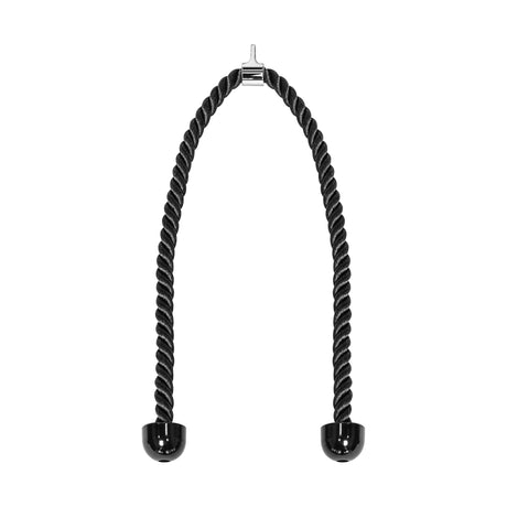 The Bells of Steel Extra Long Tricep Rope Extension (137cm) features black twisted rope, rubber ends, and a metal hook, perfect as a cable machine attachment for tricep pushdowns and extensions in upper body workouts.