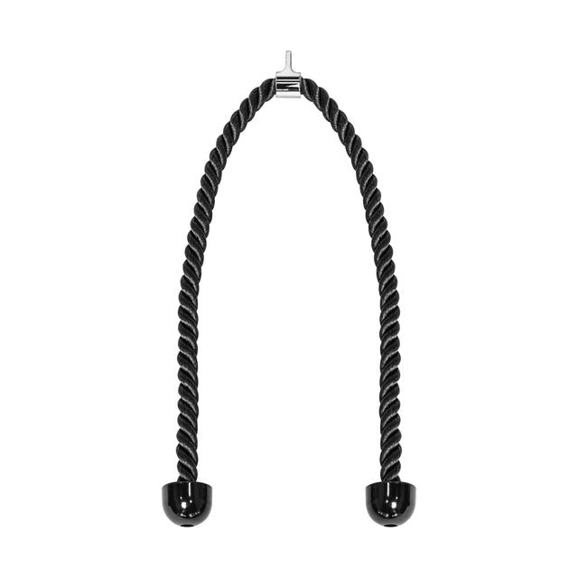 The Bells of Steel Extra Long Tricep Rope Extension (137cm) features black twisted rope, rubber ends, and a metal hook, perfect as a cable machine attachment for tricep pushdowns and extensions in upper body workouts.